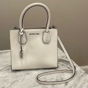 Michael Kors Mercer Medium Pebbled Leather Crossbody Bag - white
